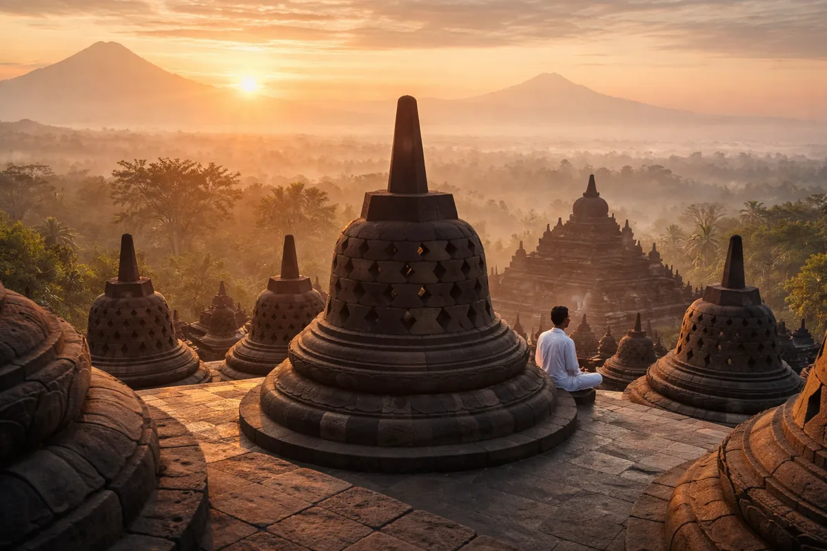 Comment le temple de Borobudur influence-t-il les expériences spirituelles en Asie